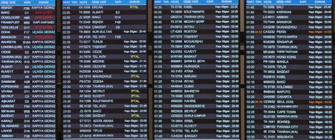 Flight schedule timetable changing in Istanbul airport terminal. Stock Footage 130320601