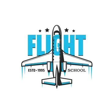 Flight school icon, vector emblem with airplane Illustrazione stock
