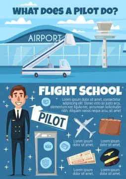 Flight school invitation with pilot and airport 스톡 일러스트