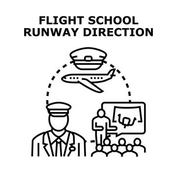 Flight school students learning aviation runway direction Stock Illustration