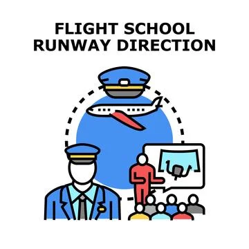 Flight school students learning aviation runway direction Stock Illustration
