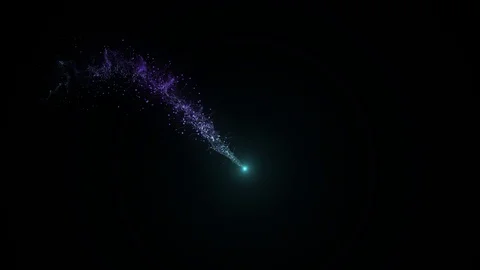 Flight of the shining magic ball leaving a trace from multi-colored star dust Stock Footage 105201097