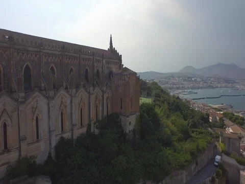 Flight on the side of the church on a cloudy day Stock Footage 72329609