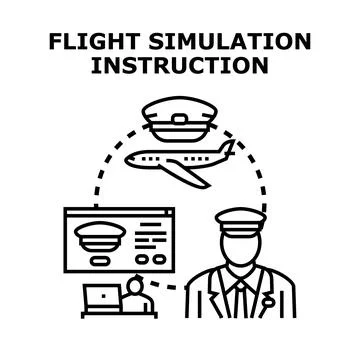 Flight simulation instruction for future airline pilots Stock Illustration