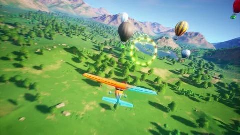 Flight simulator 3d Video Game Imitation. Plane flies through the rings. 스톡 동영상 142671383