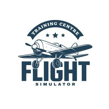 Flight simulator icon with vintage propeller plane Stock Illustration