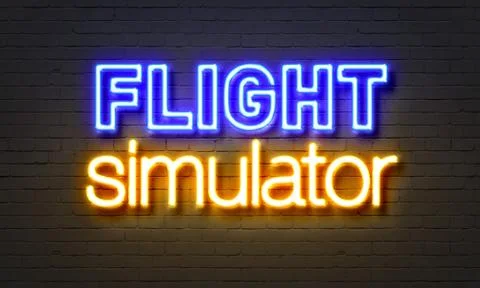 Flight simulator neon sign on brick wall background. Stock Illustration