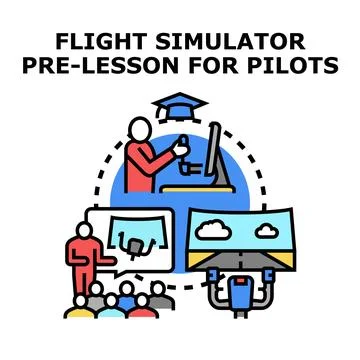 Flight simulator practicing and training for pilots Stock Illustration