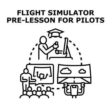 Flight simulator practicing and training for pilots Stock Illustration