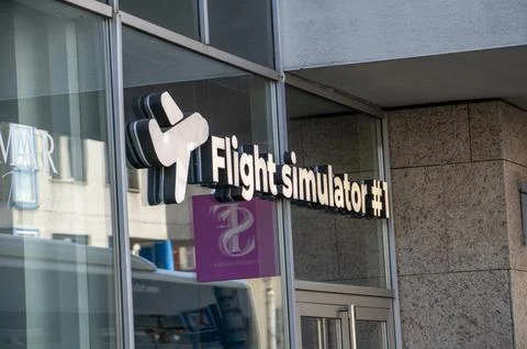 Flight Simulator sign on building .. Foto stock