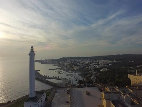 Flight on the small town by the sea  Stock Footage 72318385