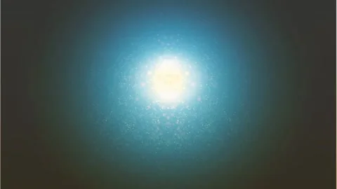 Flight in space to the star. Bright particle animation Stock Footage 296615232