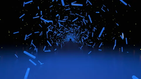 Flight in space through blue flasks Stock Footage 170476716