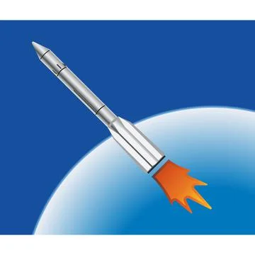 The flight of a spaceship in space. Vector illustration. Stock Illustration