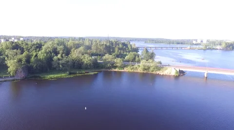 Flight static down the river two bridges view Stock Footage 66655350