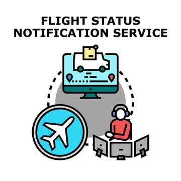 Flight status notification service tracking real time delivery イラスト素材