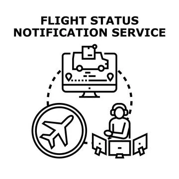 Flight status notification service tracking real time delivery イラスト素材