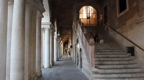 A flight of steps in the Basilica made by Andrea Palladio in Vicenza center 스톡 동영상 68037981