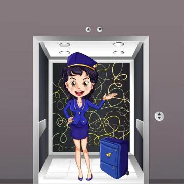 A flight stewardess inside the elevator Stock Illustration