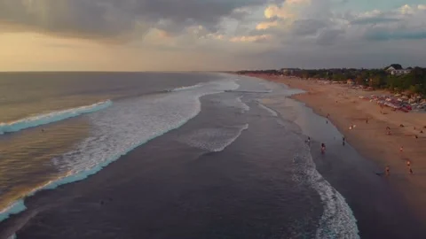 Flight at sunset overlooking the Indian Ocean in Bali Indonesia. Stock Footage 145897314