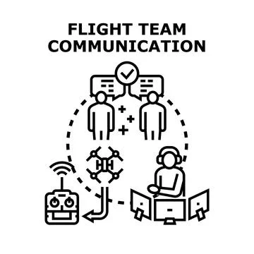 Flight team communication for drone operation and data analysis Stock Illustration