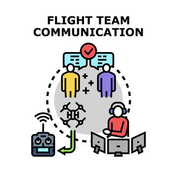 Flight team communication for drone operation and data analysis Stock Illustration