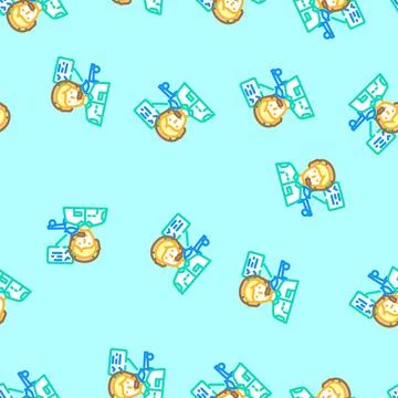 Flight test engineer aeronautical engineer vector seamless pattern Stock Illustration