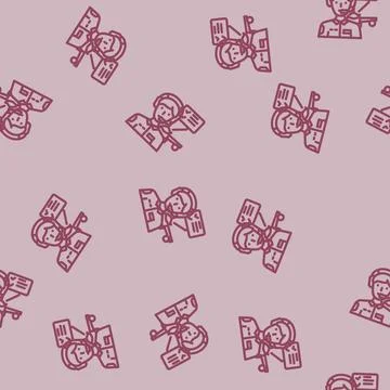 Flight test engineer aeronautical engineer line vector seamless pattern 스톡 일러스트