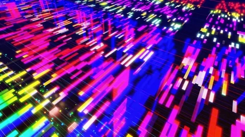 Flight through 3D space with simple geometric objects with multicolored neon Stock Footage 162423557