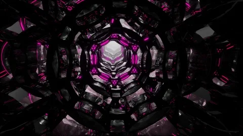 Flight through an abstract endless tunnel of purple-black rings. Looped 3D video Stock Footage 86775234