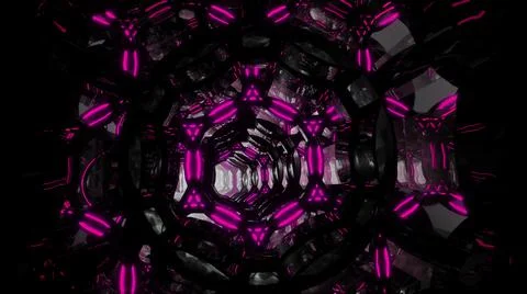 Flight through an abstract endless tunnel of purple-black rings. Stock Illustration
