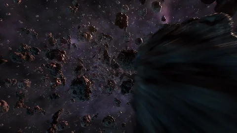 Flight through an asteroid field Stock Footage 126899702