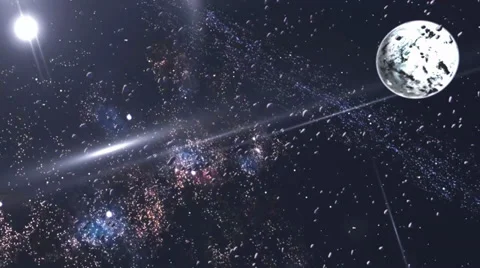 Flight through asteroid field - green screen Stock Footage 33668008