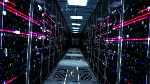 Flight through the blue server room Stock Footage 105514049