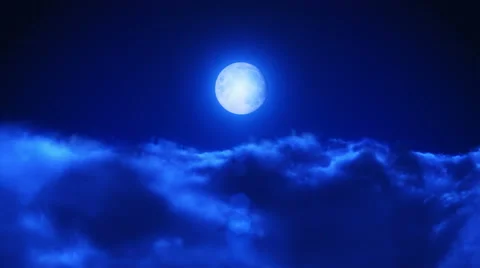 Flight through clouds at starry night. Big moon. Easy to loop. Stock Footage 57808805
