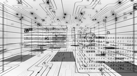 Flight through the Digital Code Stream. Black on White. Looped 3d animation. Stock Footage 60490216