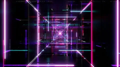Flight through digital tunnel with glowing neon tubes and led lights Stock Footage 83997751