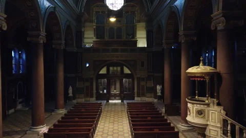Flight through the empty roman catholic curch Stock Footage 161108216