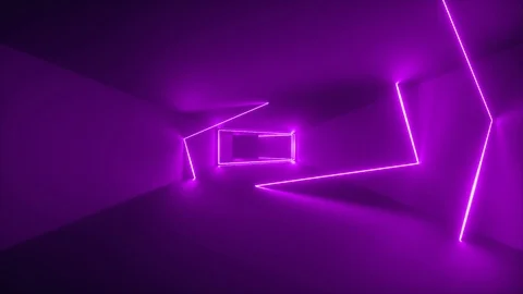 Flight through endless corridor, violet neon light, glowing lines, ultraviole Stock Footage 108101223