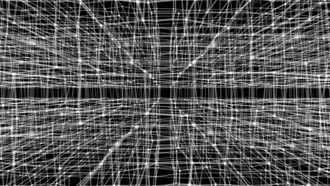A flight through an endless lattice of oscillating nodes connected by white Stock Footage 239705687