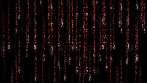 Flight through the falling red matrix code Stock Illustration