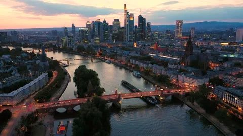 Flight through Frankfurt am Main, Germany Skyline New Skyscrapers Stock Footage 176531163