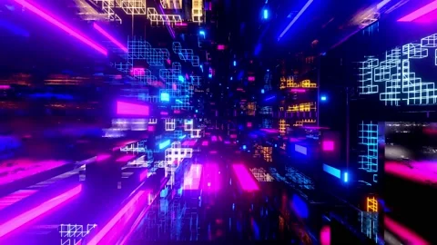 Flight through hi-tech technology tunnel with camera shake. Neon light, sci-fi Stock Footage 217823757