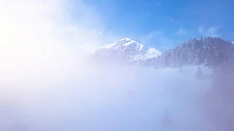 Flight Through Mountain Clouds Towards. Aerial Drone Flight Over Mountain Range Stock Footage 150583080