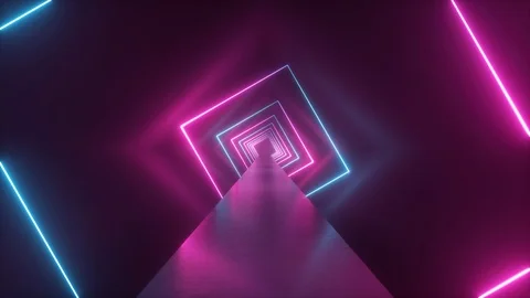 Flight through neon tunnel, moving fashion podium, abstract background, spinn Stock Footage