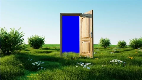 Flight through an open door. Portal through nature. Green screen. Realistic 4k a Stock Footage 73659566