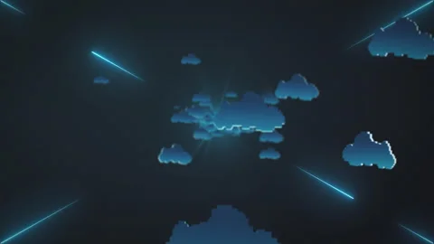 Flight through pixelated computing clouds - Seamless loop background Stock Footage 134026654