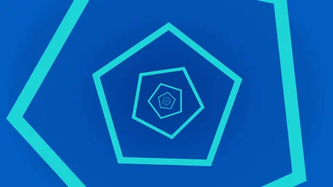 Flight through revolving hexagonal corridor, blue light tunnel, abstract back Stock Footage 163772064
