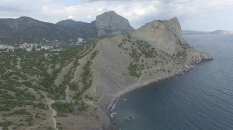 Flight through the rock above the Black Sea Stock Footage 61626540
