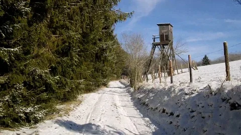 Flight through a snowy landscape in the sun Stock Footage 85637706